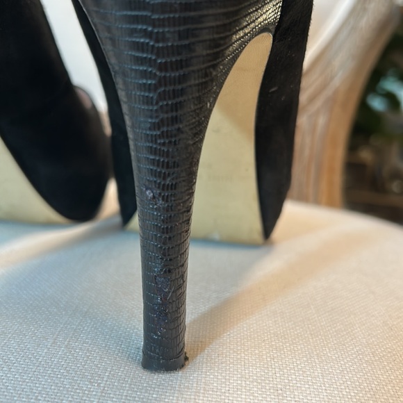 NINE WEST Black Suede Platform Peep toe Stiletto High Heel Pump Size 9.5 - Picture 8 of 11